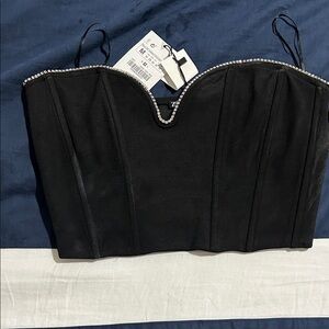 Zara Black Top with Rhinestone Detail